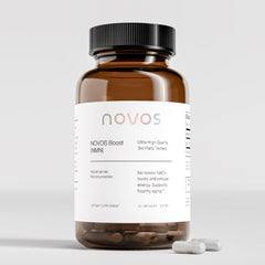 Novos Boost NMN bottle front view with 60 capsules for NAD+ support.