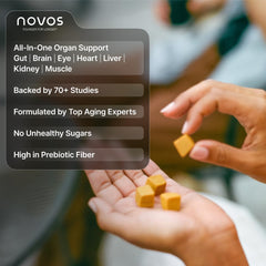 Desk setup featuring Novos Vital chews for an on-the-go routine.