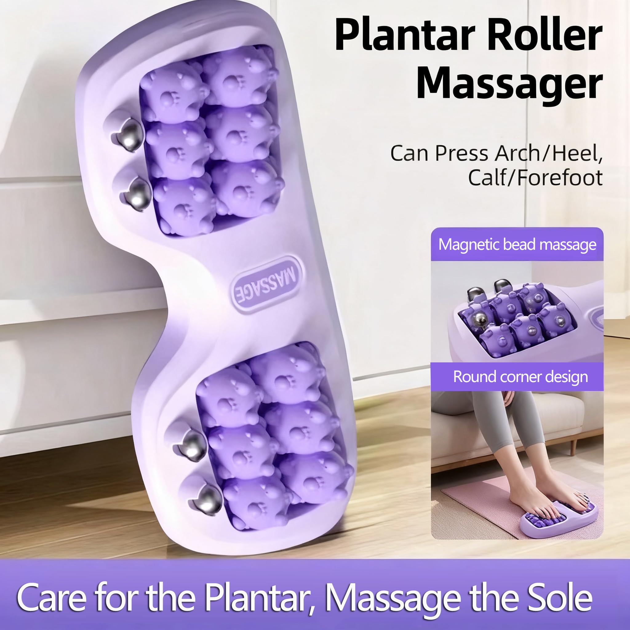 NOVWEE dual foot massage roller showing deep-kneading rollers in action