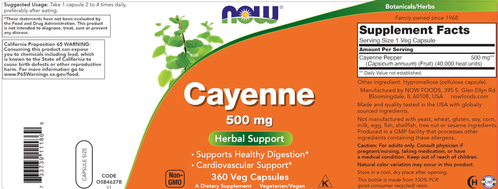 NOW Cayenne capsules on kitchen counter beside peppers, ready for spice-inspired routine.