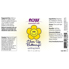 NOW Cheer Up Buttercup label-closeup: clear branding and fragrance notes for easy shopping