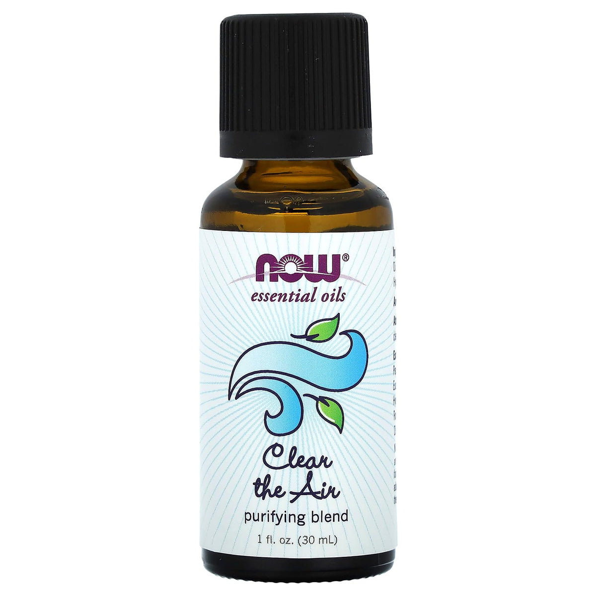 NOW Clear The Air bottle pour, compact 1-ounce bottle for easy aromatherapy.