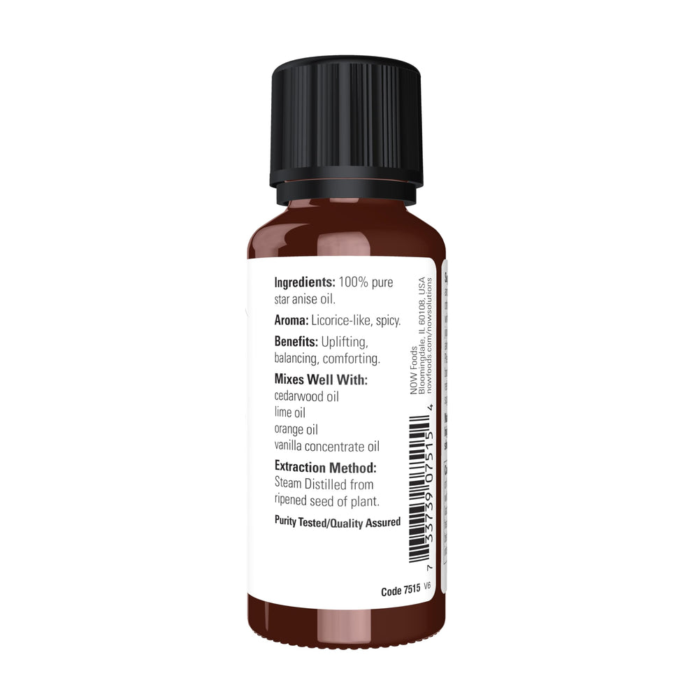NOW Anise Oil cap on a secure child-resistant bottle
