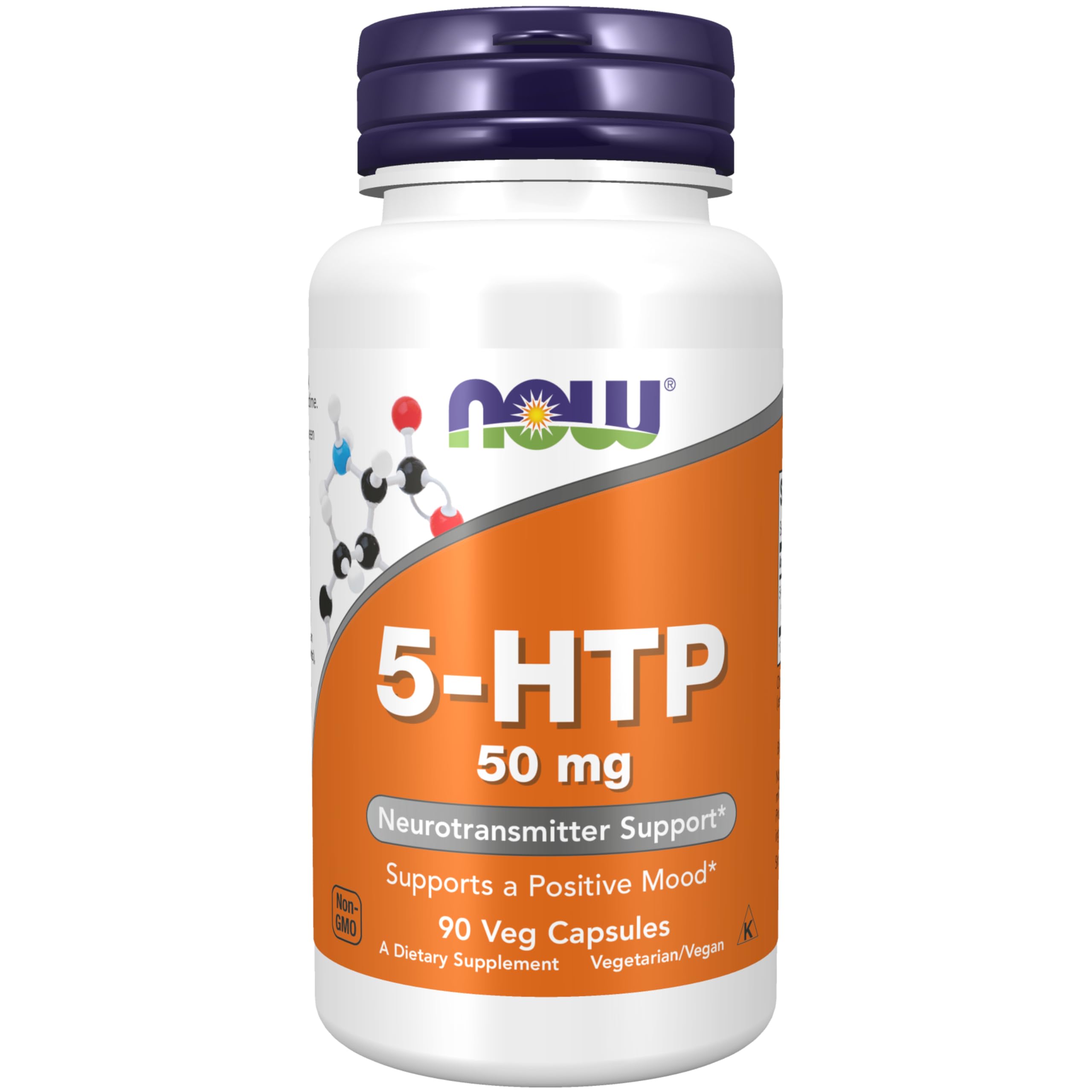 NOW Foods 5-HTP bottle front for easy daily use.