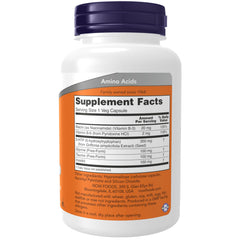 NOW Foods 5-HTP capsules closeup highlighting the double-strength formula.