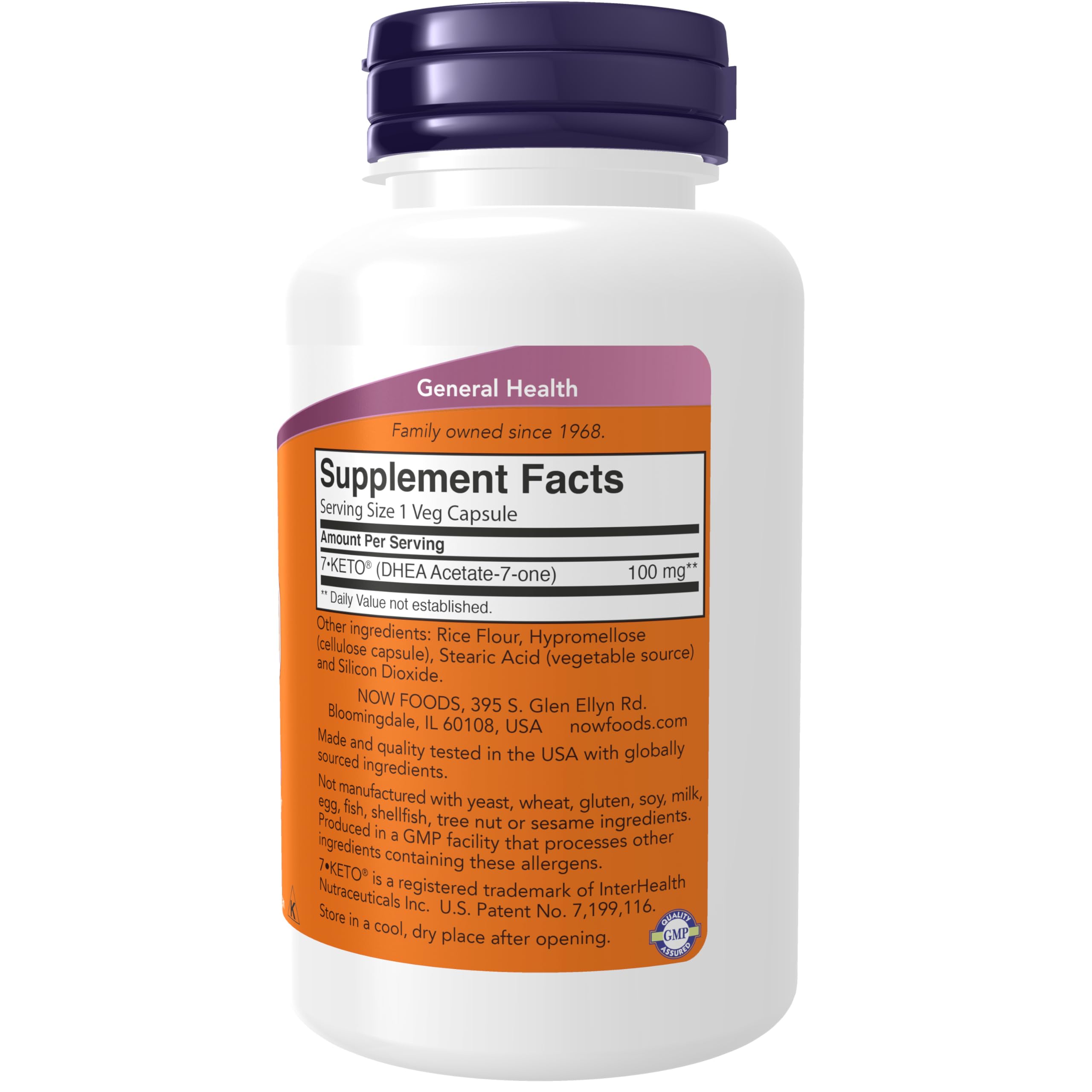 NOW Foods 7-Keto DHEA capsules close-up highlighting vegan capsules.