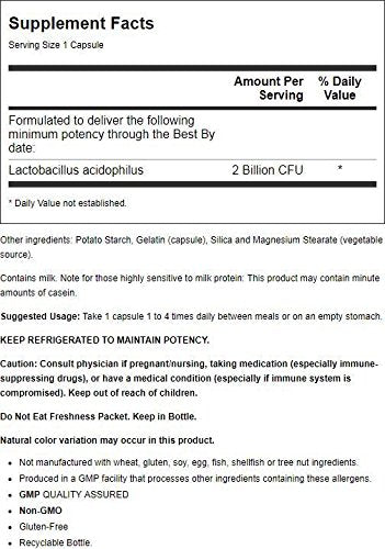 NOW Foods Acidophilus 2 Billion 250 Caps capsules for convenient daily probiotic intake