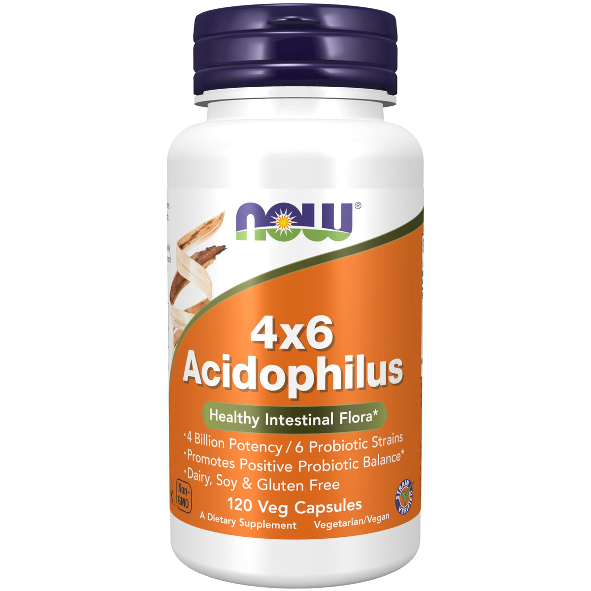 NOW Foods Acidophilus 4x6 bottle front showing label and packaging for daily use.