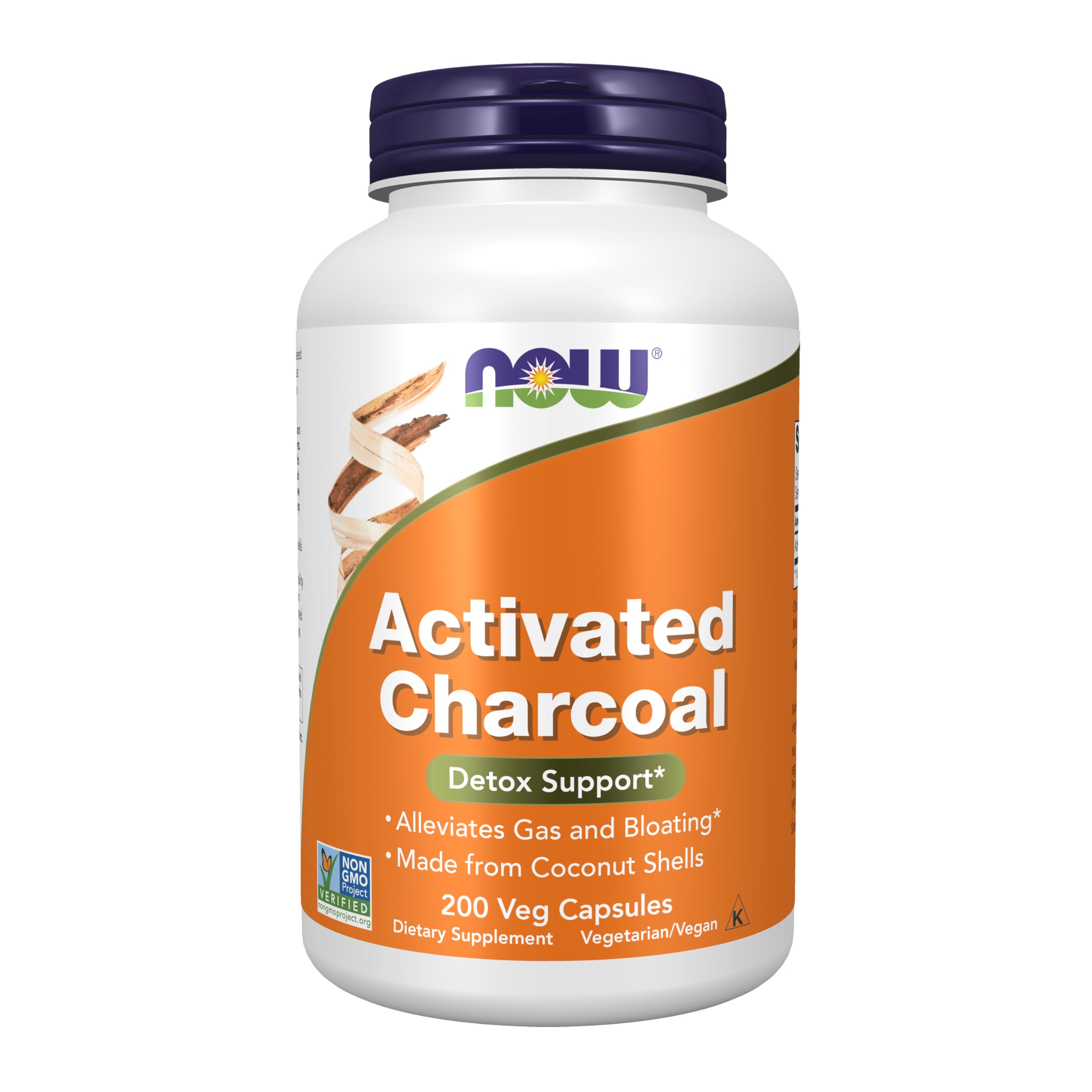 NOW Foods activated charcoal coconut shells bottle for digestion support