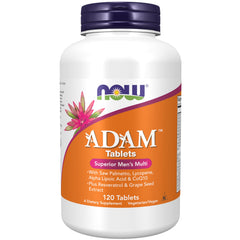 NOW Foods ADAM multivitamin bottle closeup shows comprehensive daily support