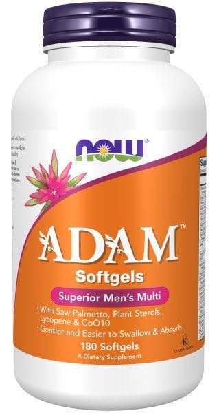 NOW Foods Adam softgels closeup highlighting smooth texture for quick mornings.