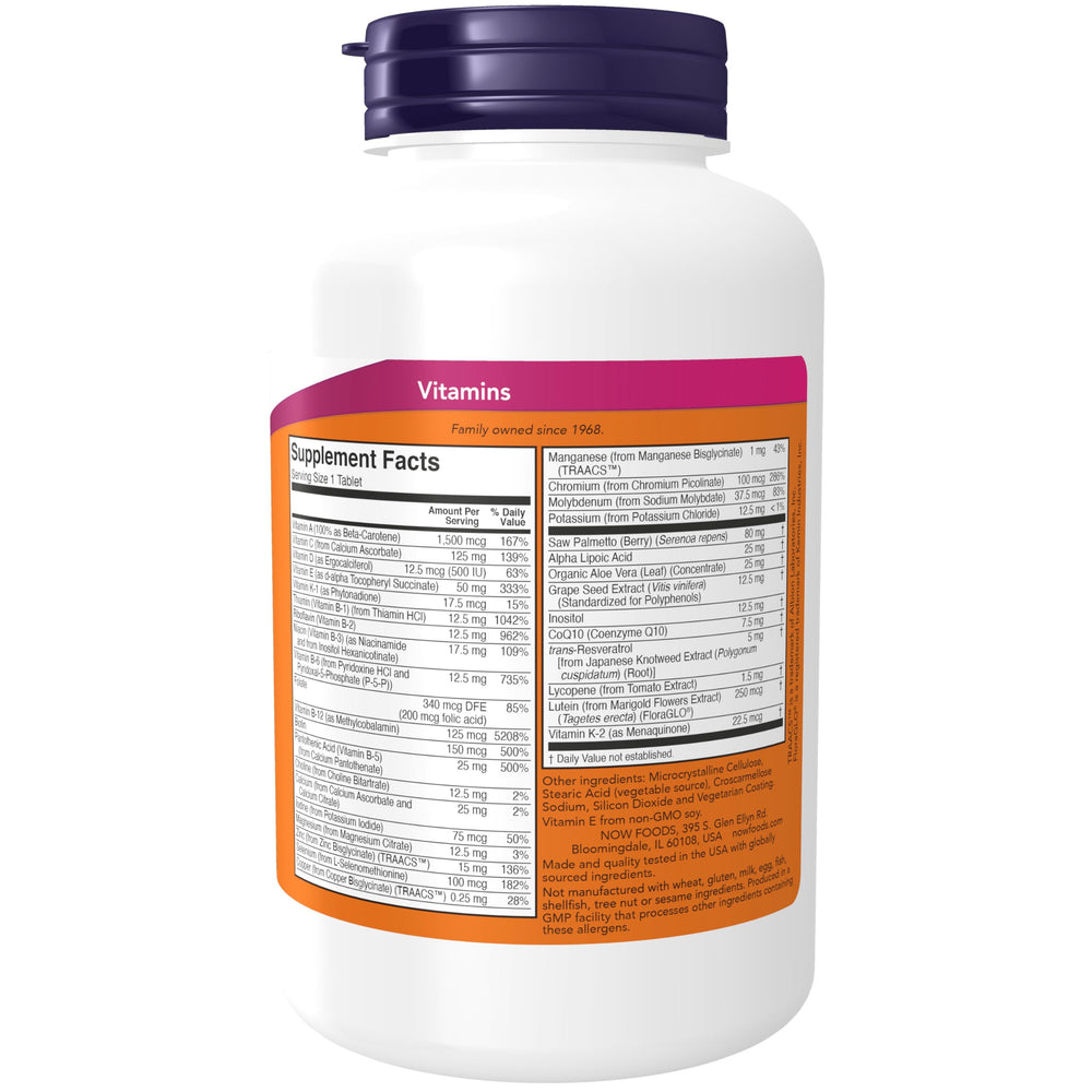 NOW Foods ADAM tablets closeup shows easy daily intake for men