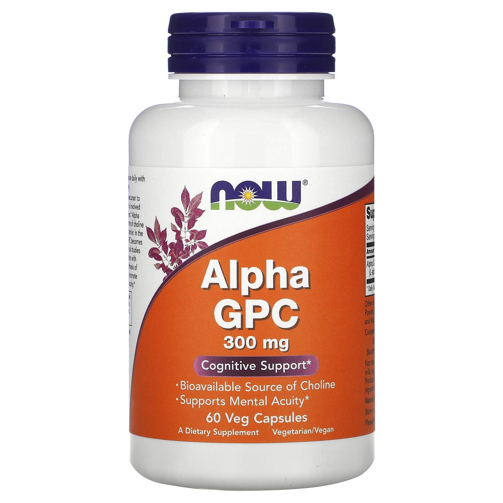 NOW Foods Alpha GPC 300 mg capsules for daily supplementation that may support mental clarity.