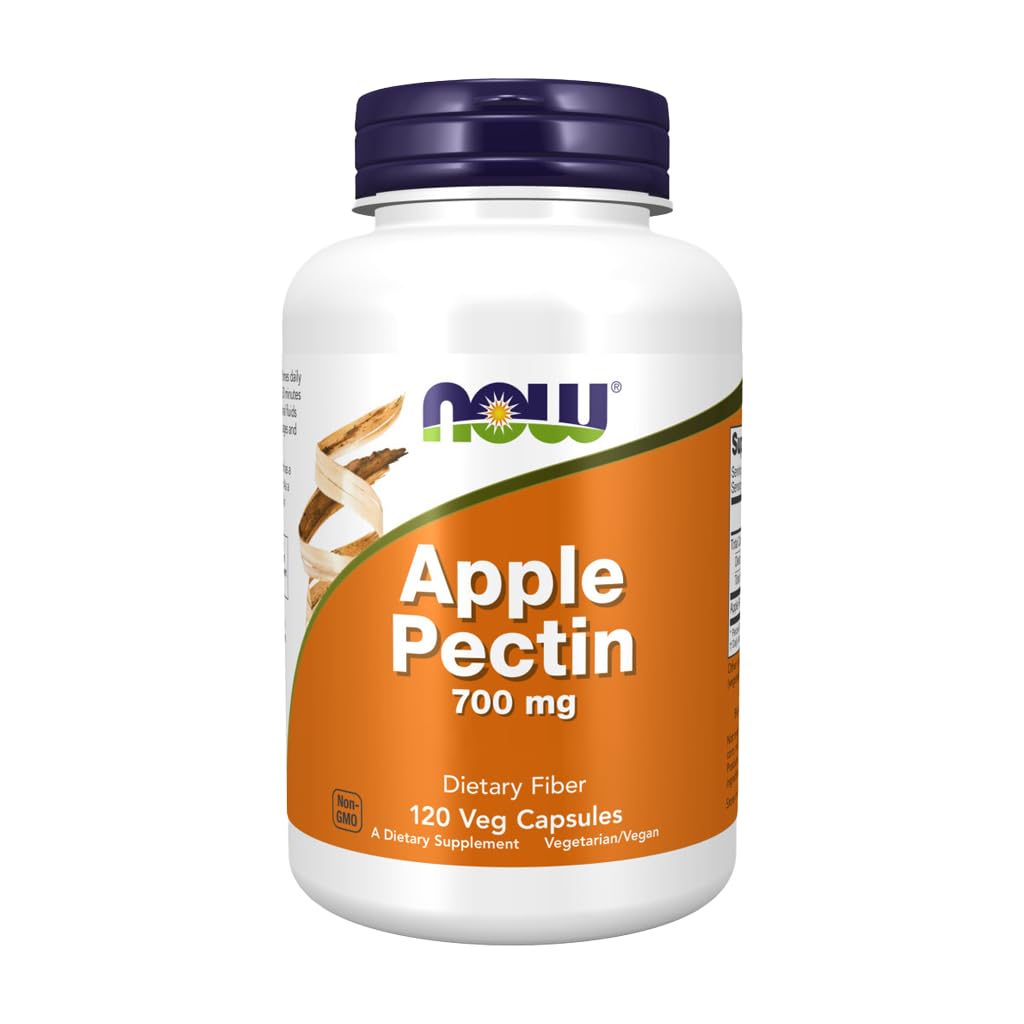 NOW Foods Apple Pectin bottle front, highlighting 700 mg per capsule for digestive support