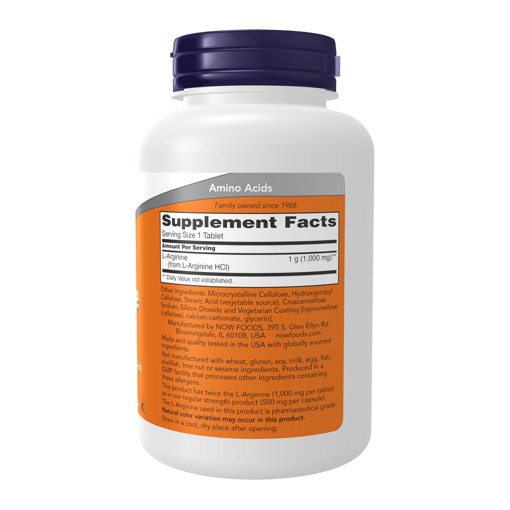 NOW Foods L-Arginine nitric oxide precursor product image highlighting potential vascular support.