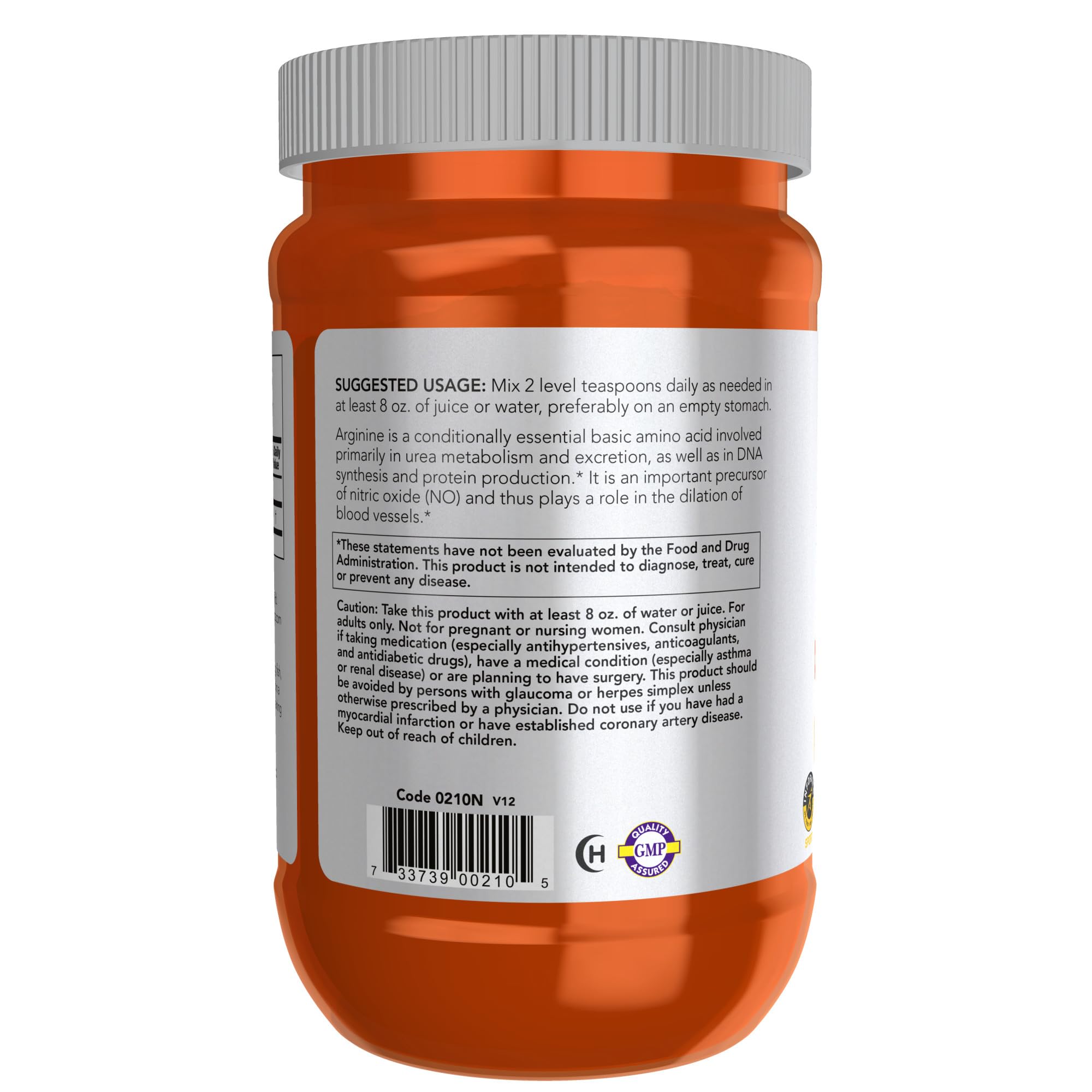 NOW Foods L-Arginine Powder packaging with GMP assurance