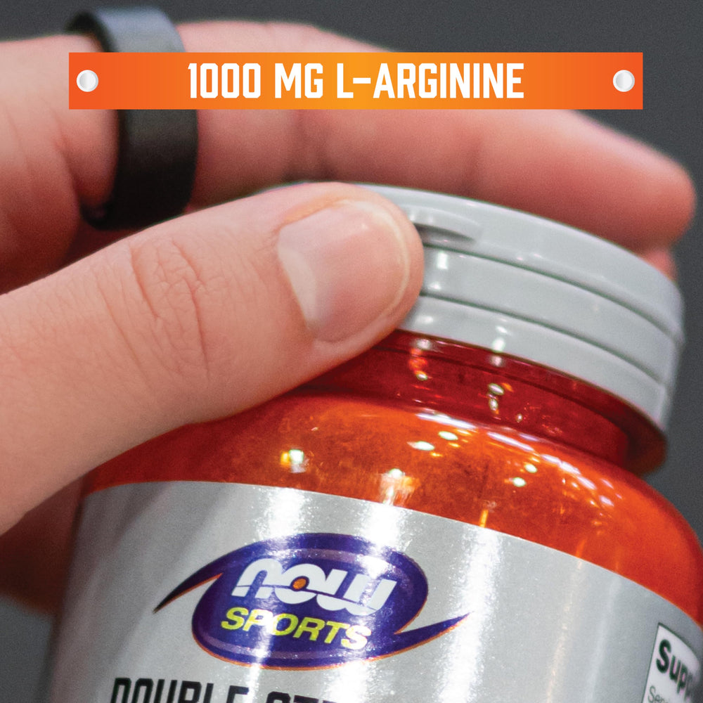 Now Foods L-Arginine tablets in hand suggest easy daily dosing