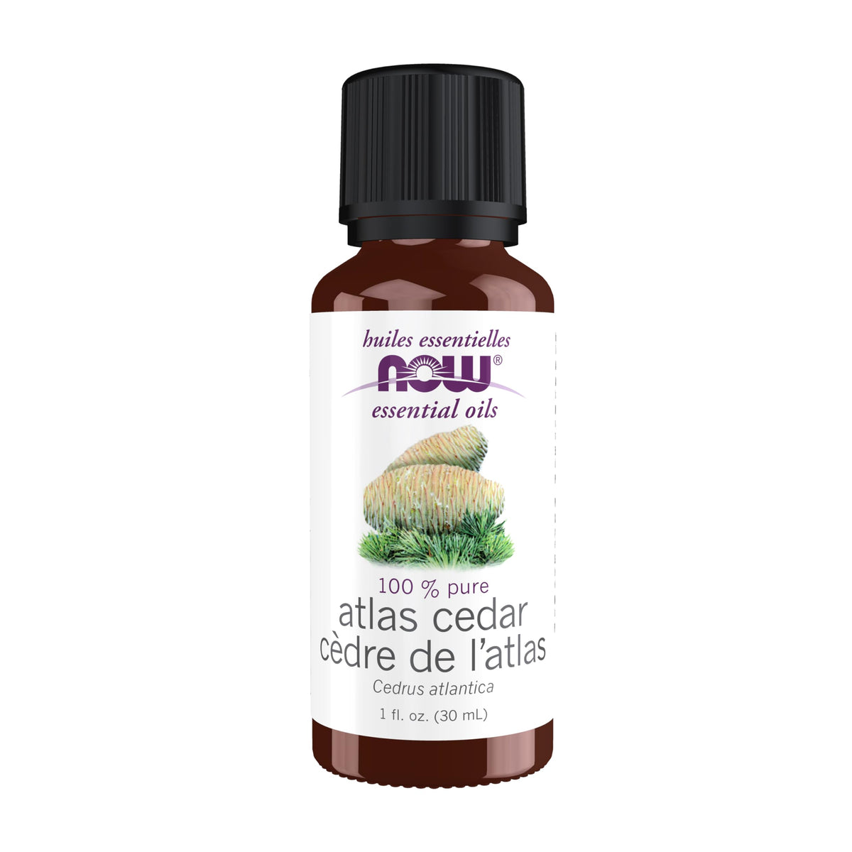 NOW Foods Atlas Cedar Oil bottle with a woodsy aroma for diffusers.