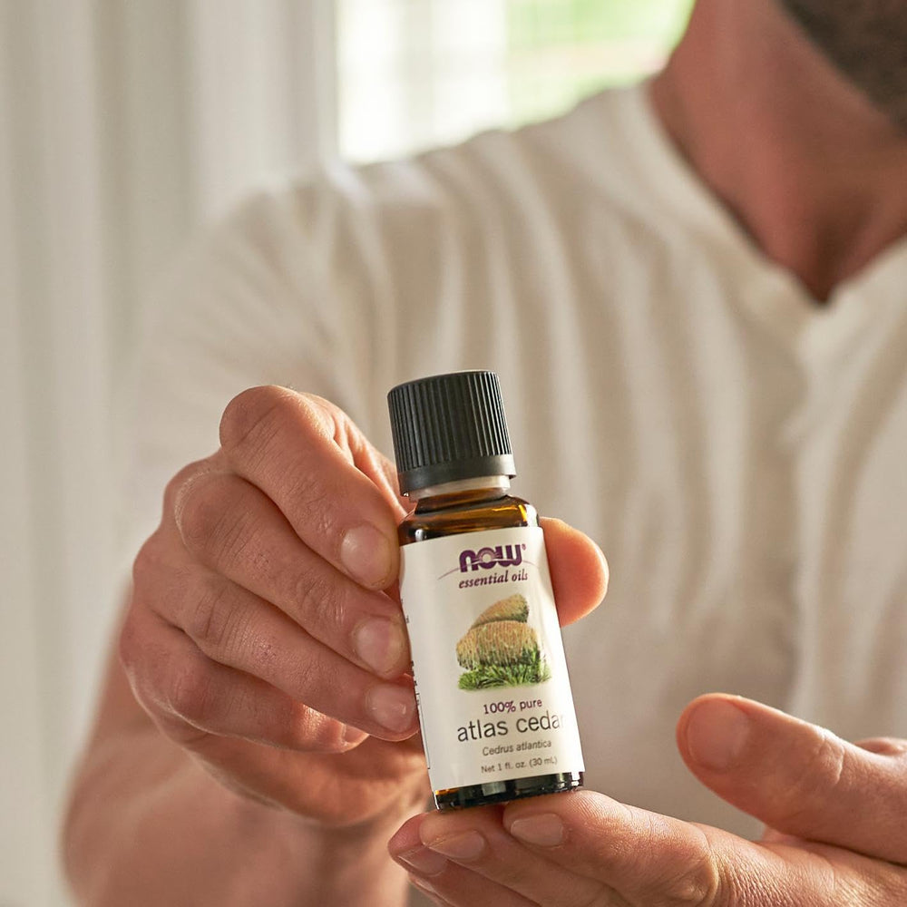 NOW Foods Atlas Cedar Oil provides a woodsy scent for relaxing ambiance.