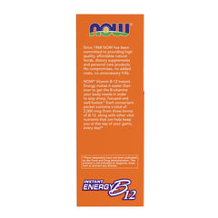 NOW Foods B-12 Instant Energy bottle and label highlight potency and details