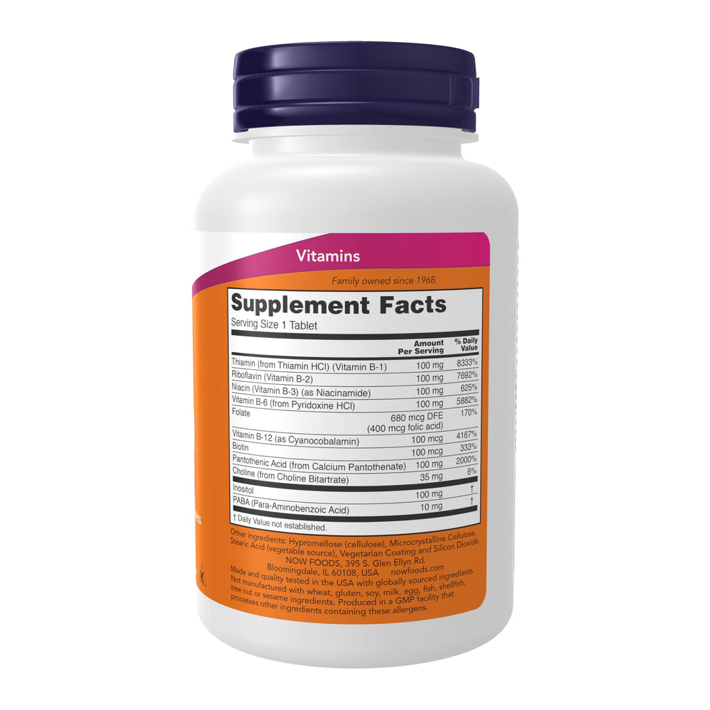 NOW Foods B-100 complete B-vitamin tablets support nervous system health