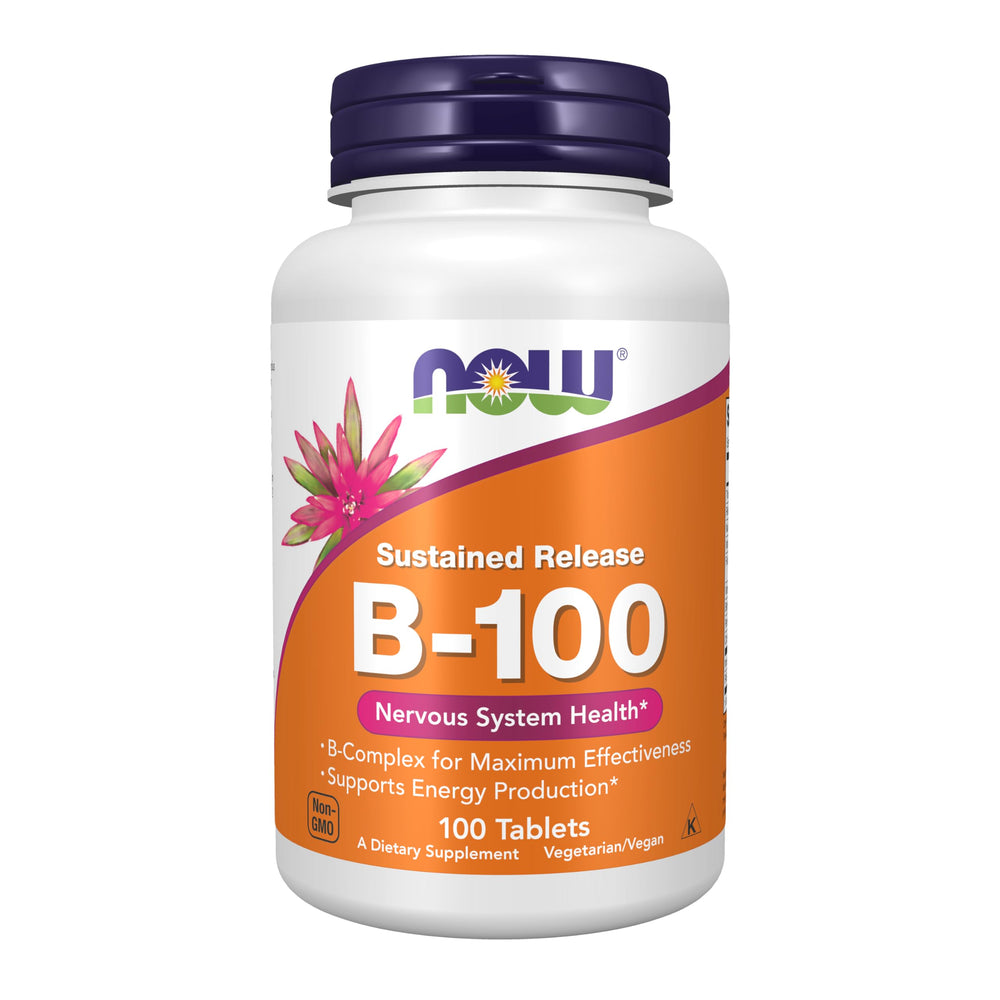 NOW Foods B-100 sustained-release bottle supports steady daily energy