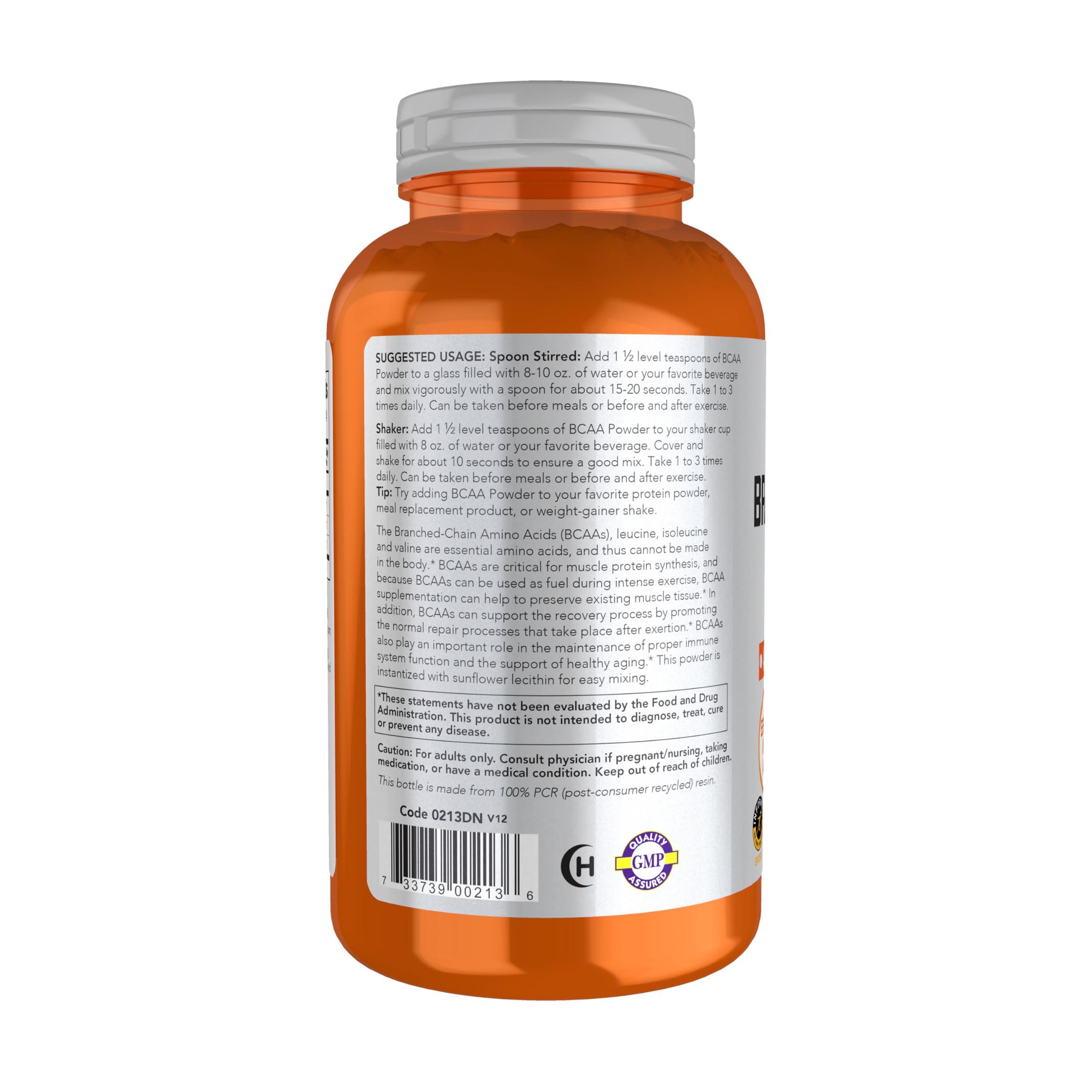 NOW Foods BCAA powder poured into water for quick, versatile workout mixing.