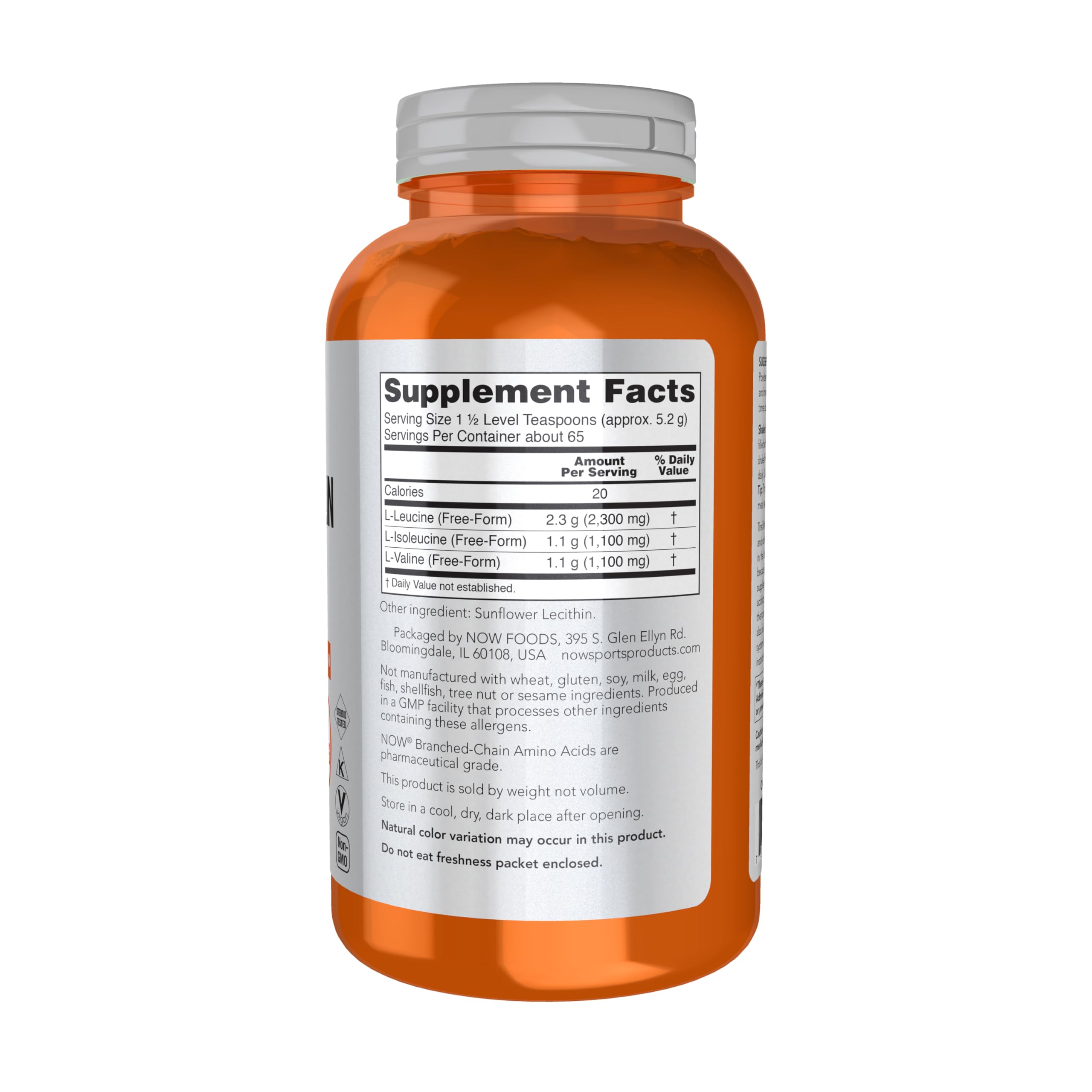 NOW Foods BCAA powder in shaker ready for pre and post-workout fuel.