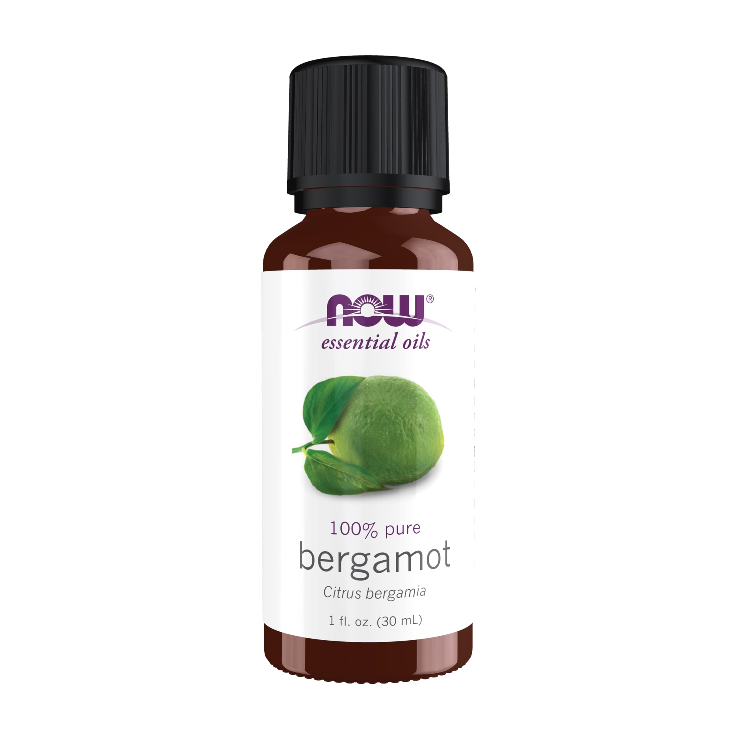 NOW Foods Bergamot Oil bottle pour showing pure aroma
