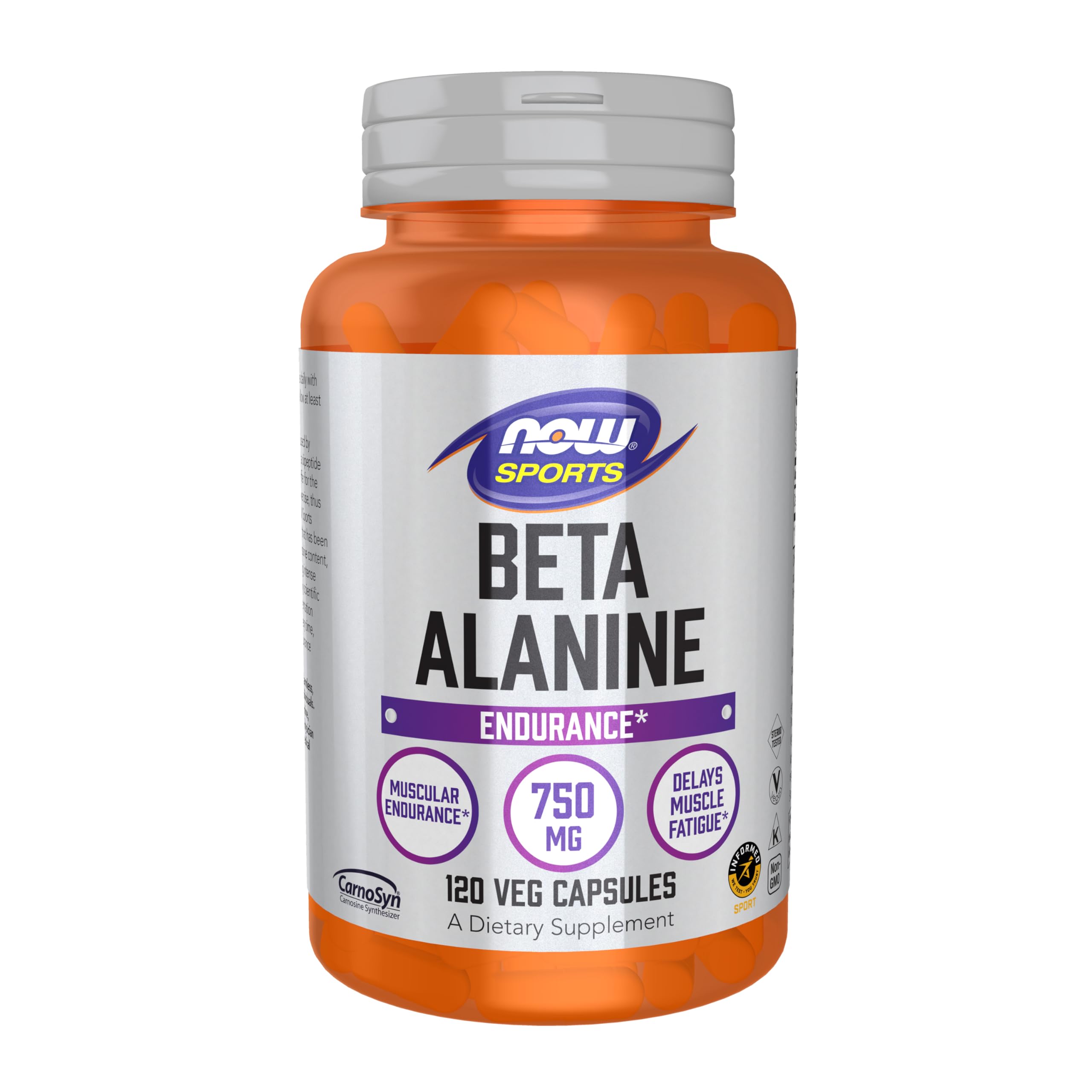 NOW Foods Beta-Alanine capsules close-up for endurance support.