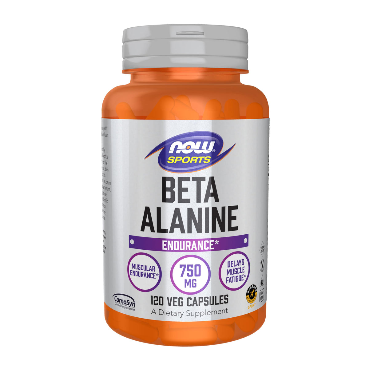 NOW Foods Beta-Alanine capsules close-up for endurance support.