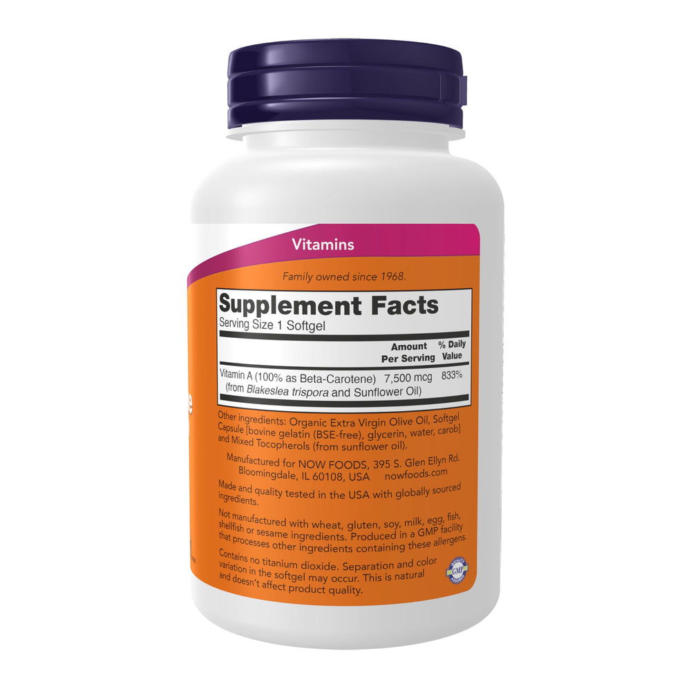 Close-up of NOW Foods beta carotene softgels for easy daily intake