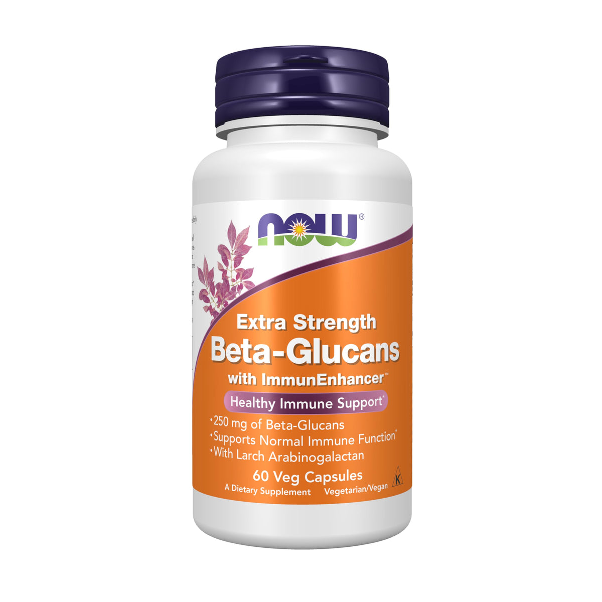 NOW Foods Beta-Glucans ImmunEnhancer bottle with 60 vegan capsules for immune support.