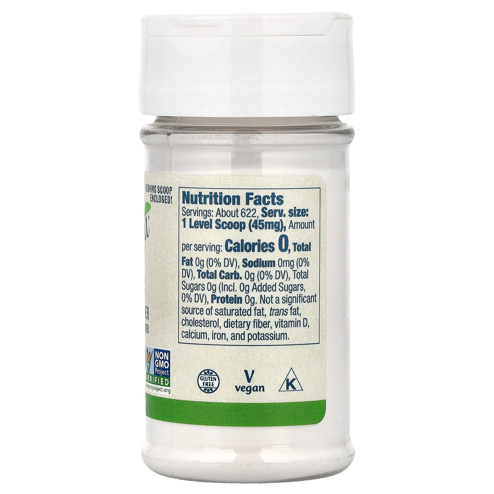 NOW Foods Better Stevia Organic powder closeup highlights fine texture for precise sweetening.