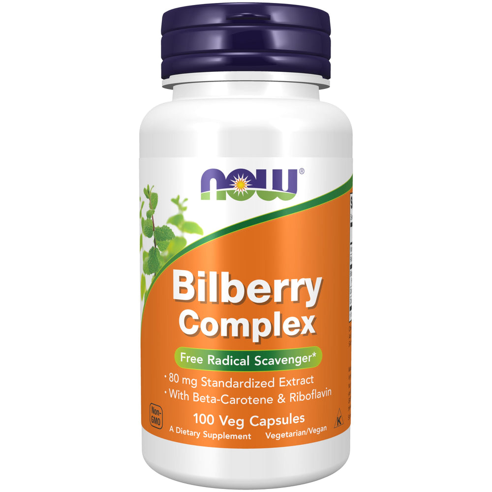 NOW Foods Bilberry Complex bottle with potential antioxidant support for daily wellness