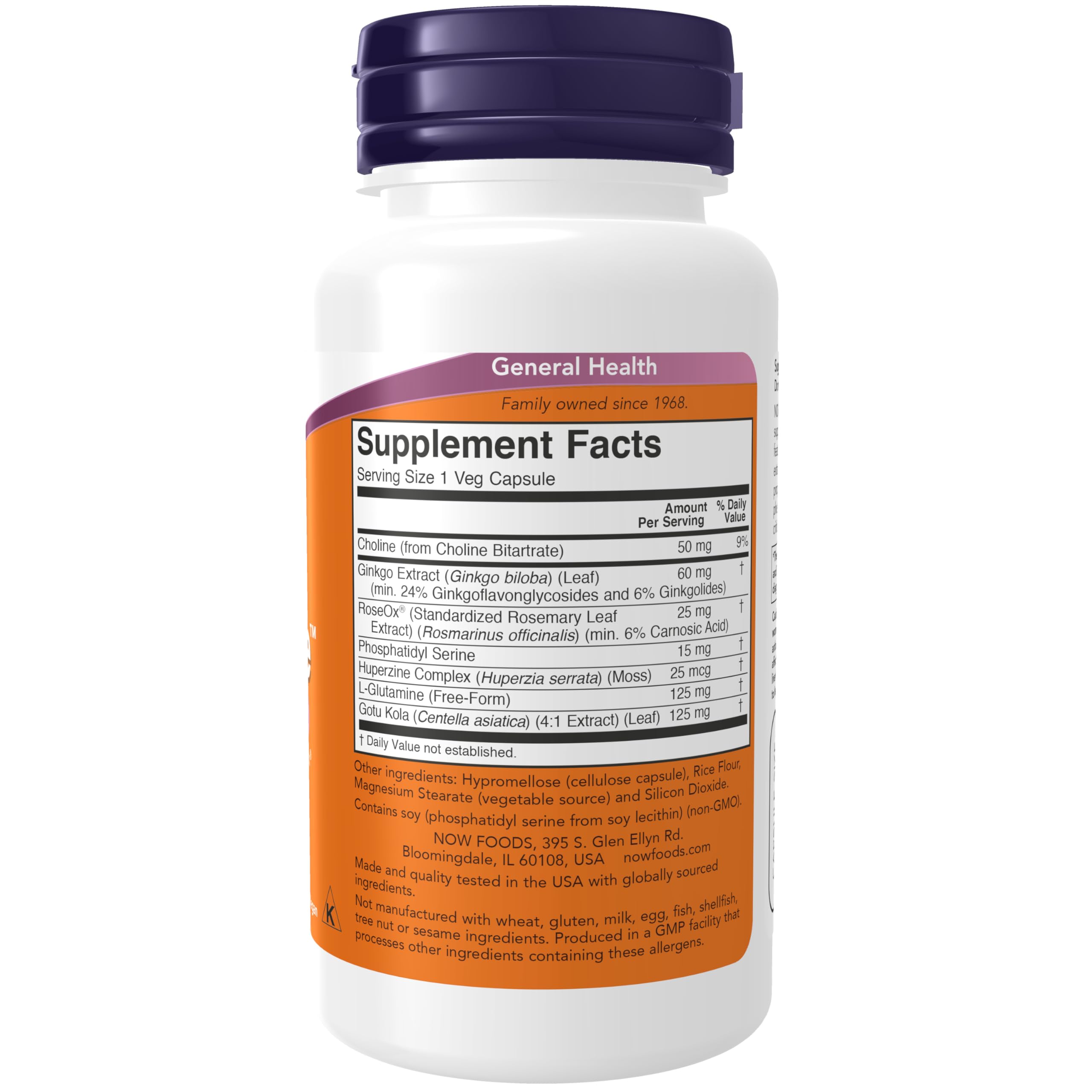 Brain Elevate: etiqueta frontal que destaca ingredientes para apoyo cognitivo
