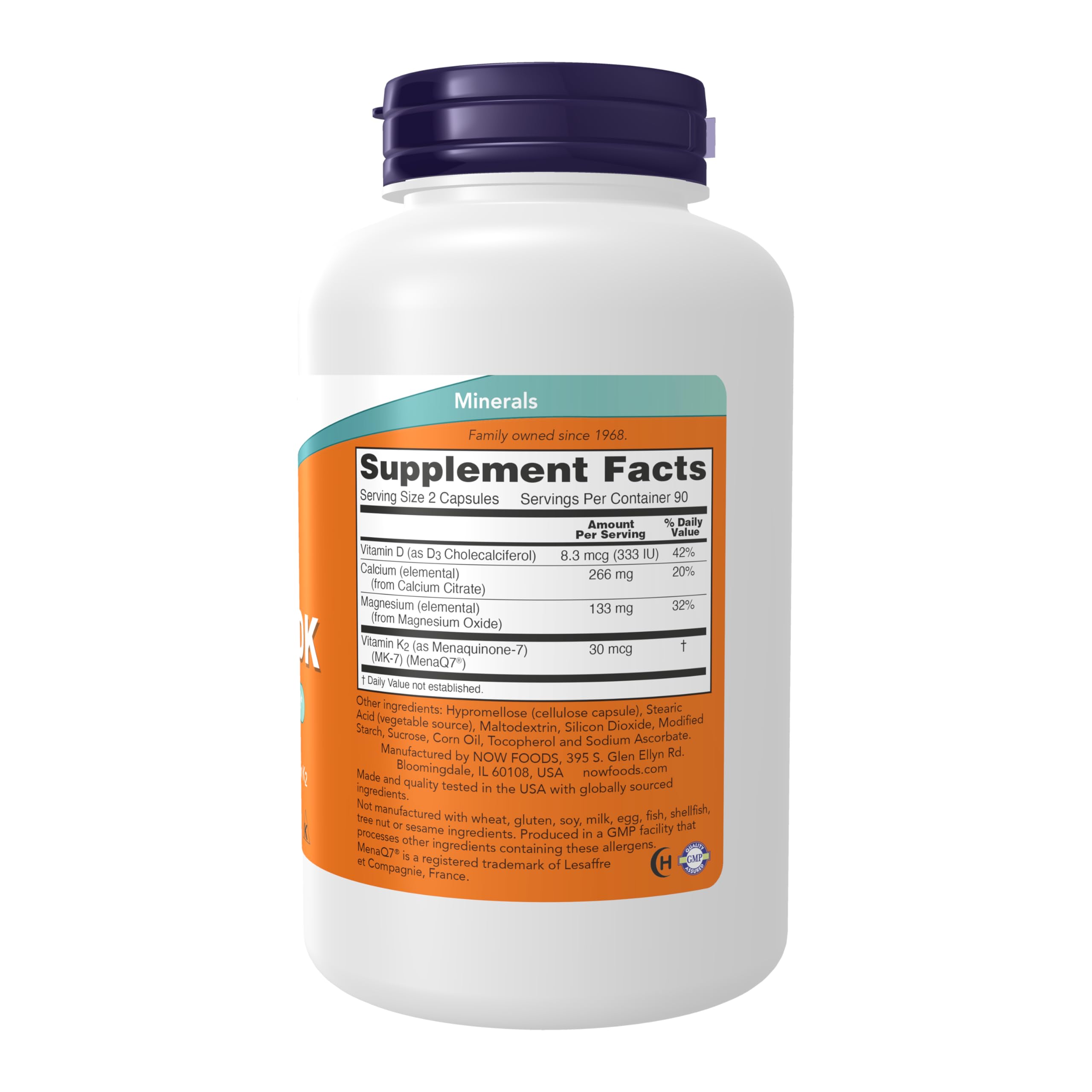 NOW Foods Cal-Mag DK capsules close-up highlights convenient daily mineral supplementation.