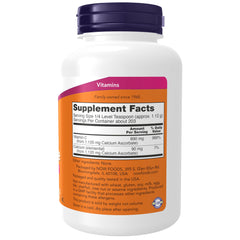 NOW Foods Calcium Ascorbate Powder scoop showing daily use for immune support.