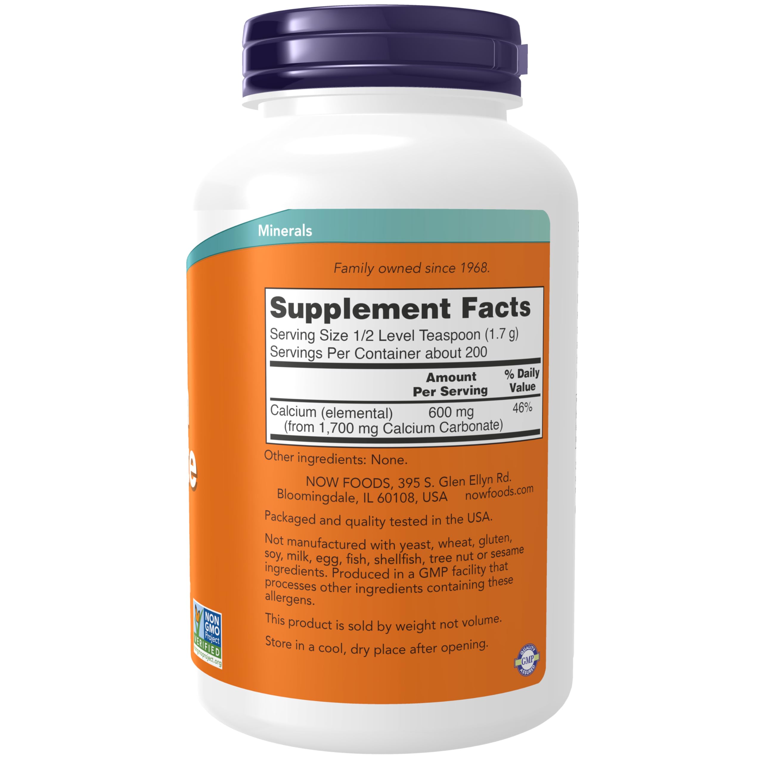 NOW Foods Calcium Carbonate powder with scoop for easy daily calcium dosing.