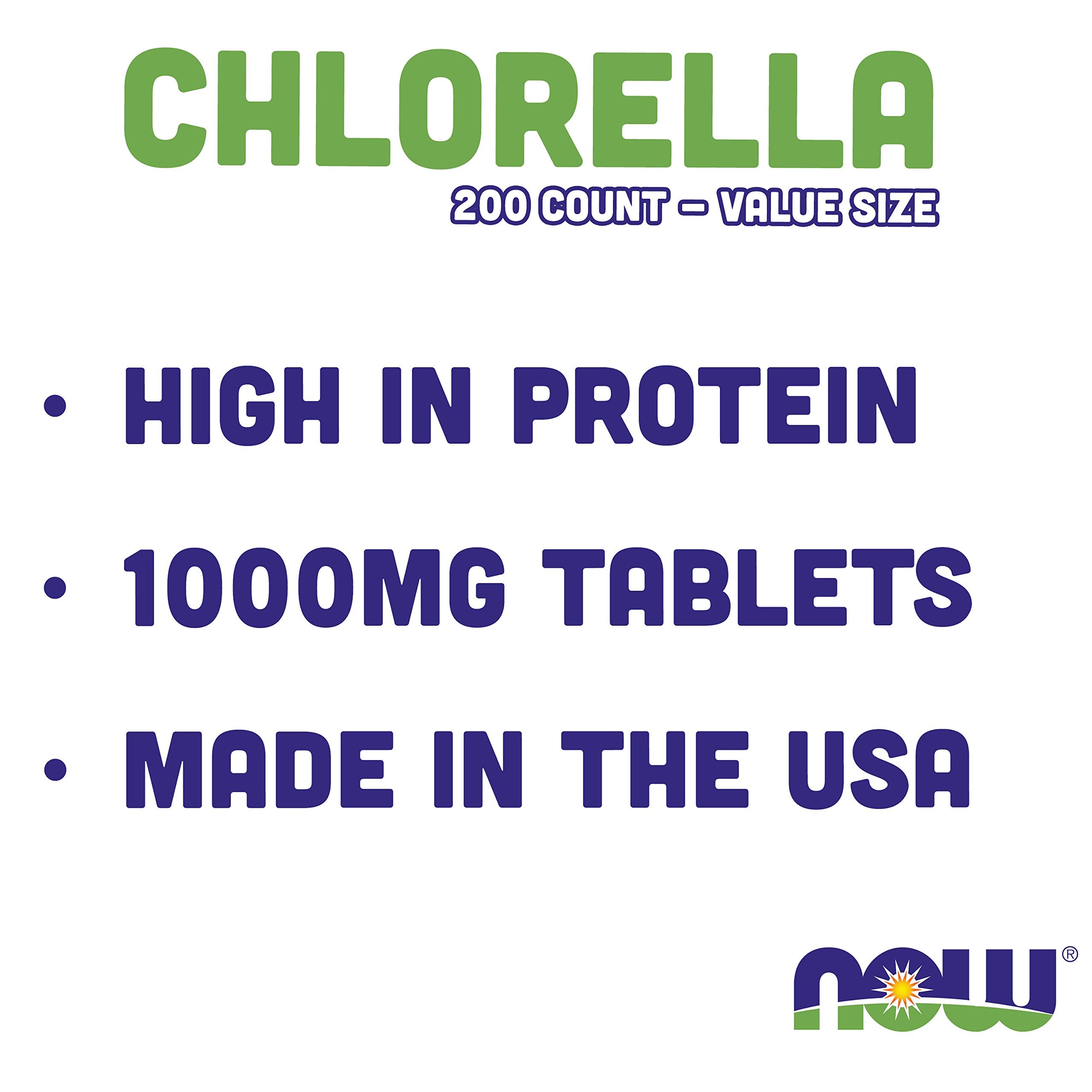 Green NOW Foods chlorella tablets emphasizing natural microalgae nutrition