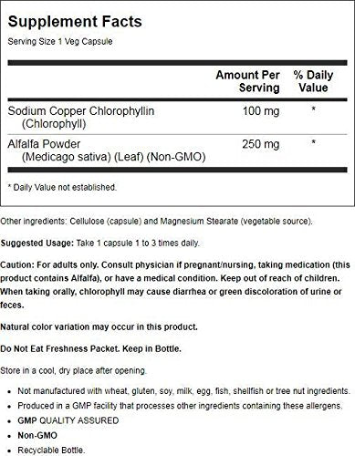 NOW Foods Chlorophyll bottle close-up highlighting free radical scavenger properties