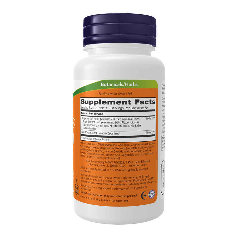 NOW Foods Cholesterol Pro bottle side view highlighting Bergamonte and plant sterols