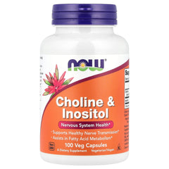 NOW Foods Choline & Inositol 500 mg bottle front view highlighting daily nervous system support