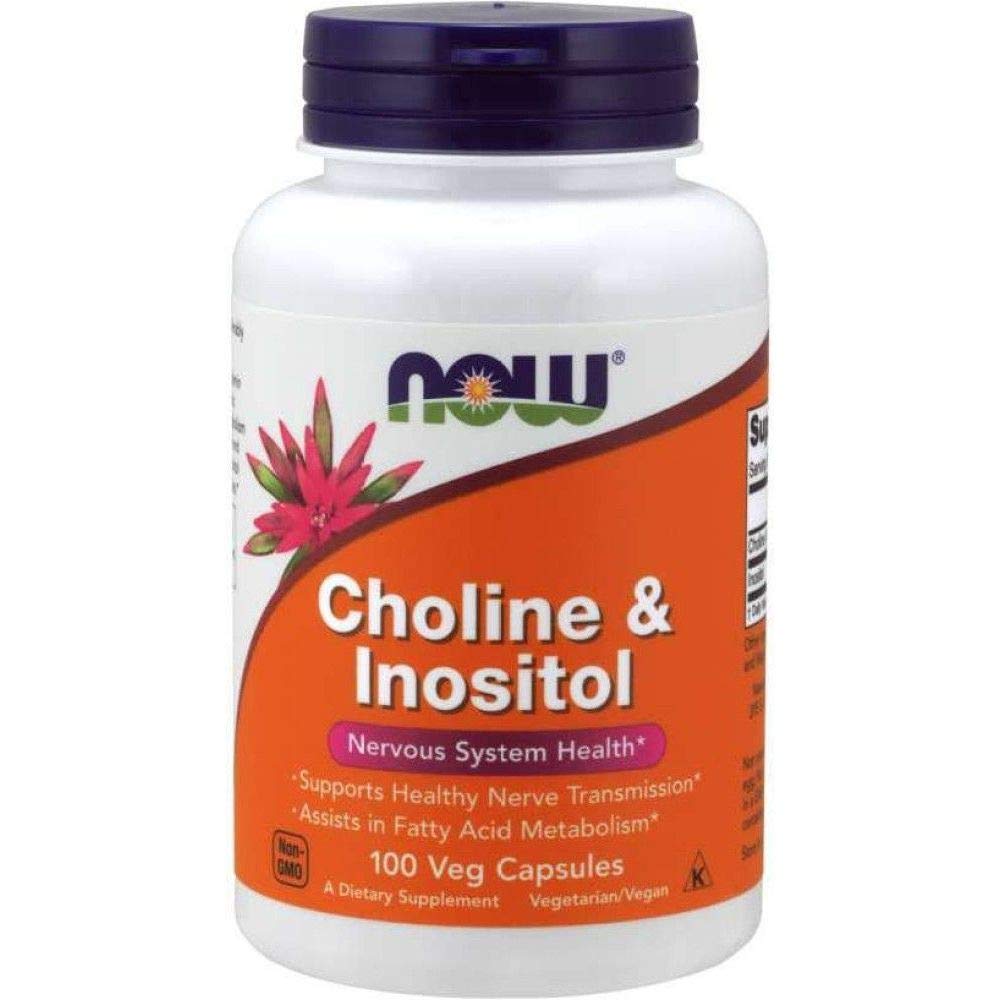 NOW Foods Choline and Inositol label close-up with ingredient highlights