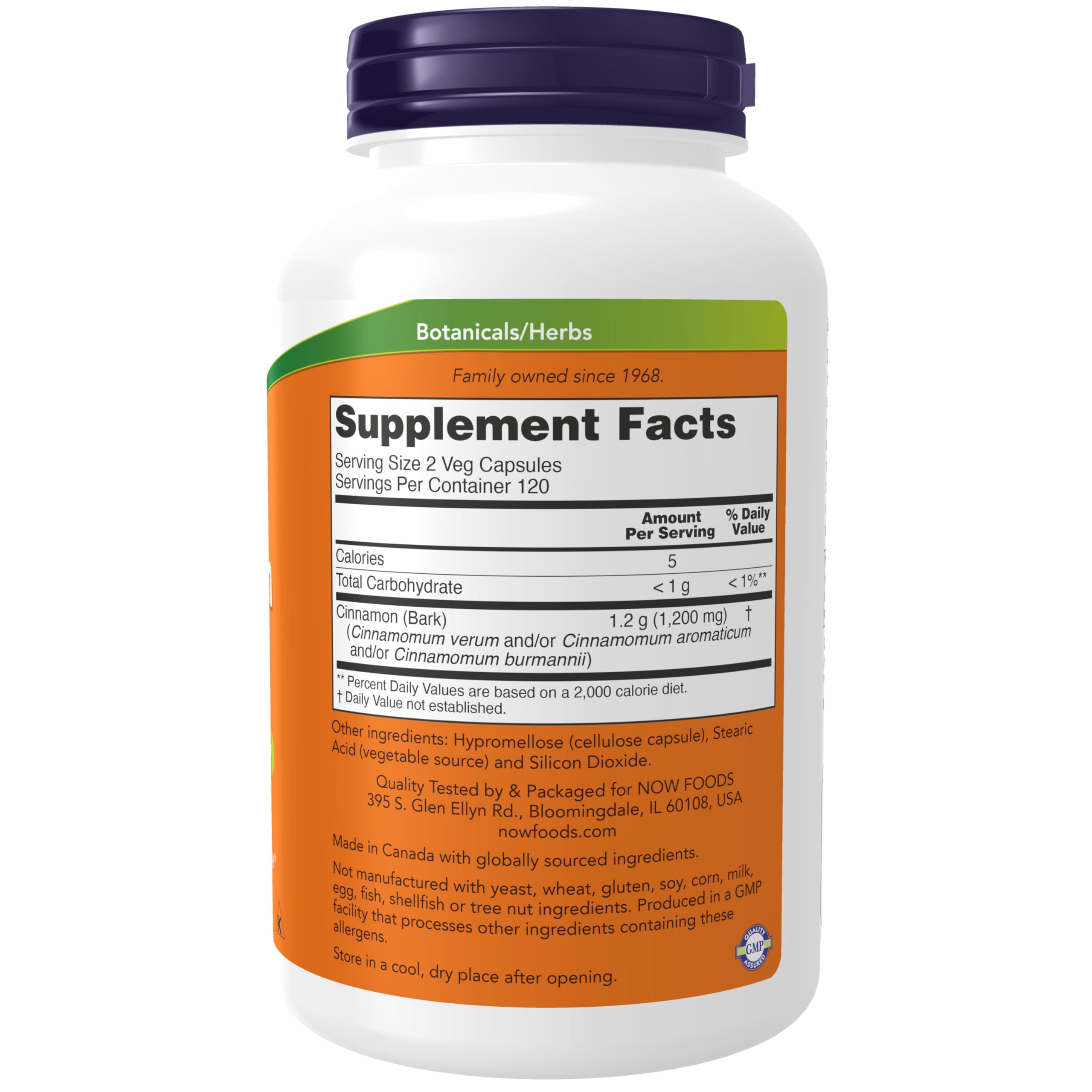 NOW Foods Cinnamon Bark 600 mg capsules stacked for convenient daily use