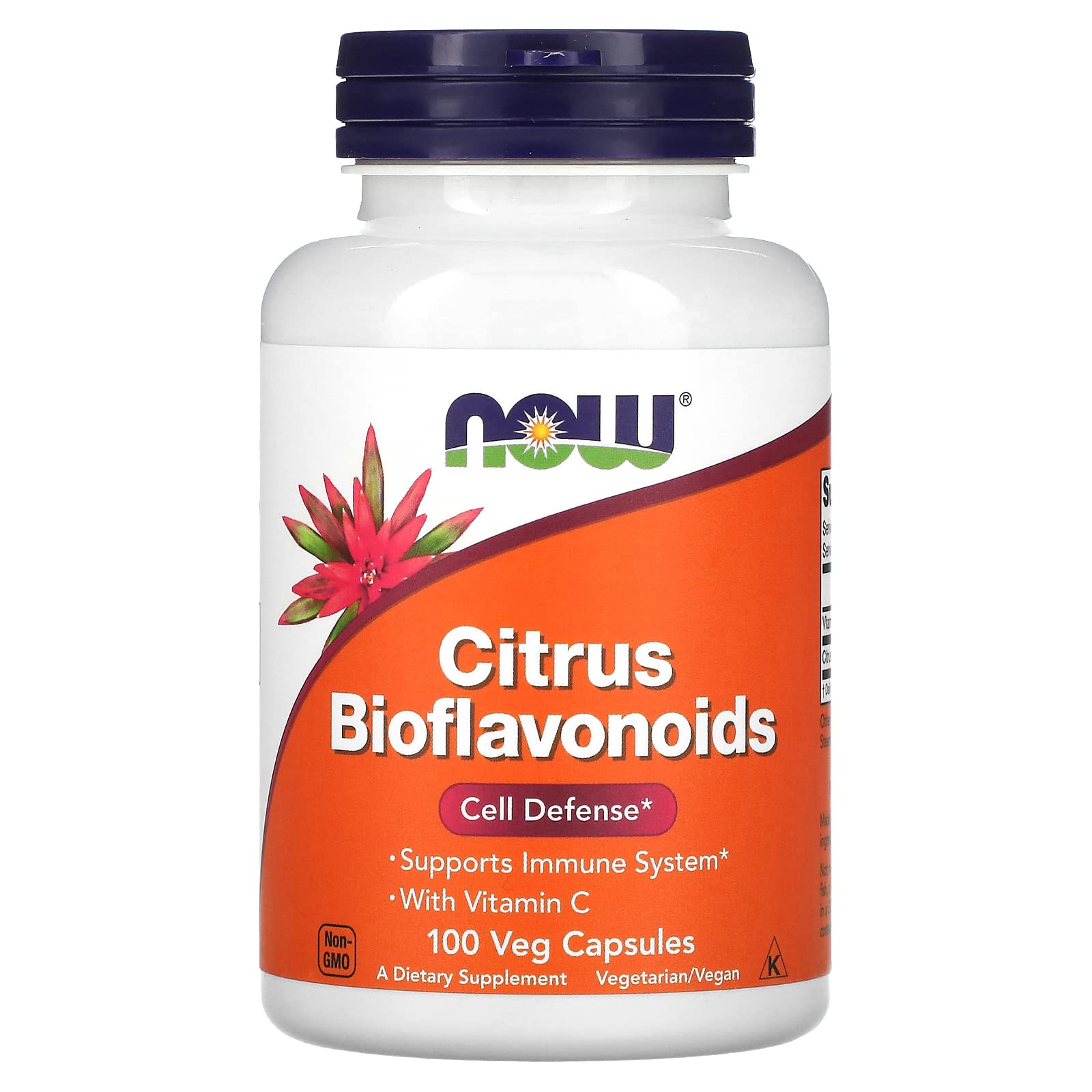 NOW Foods Citrus Bioflavonoids bottle label highlighting immune support.