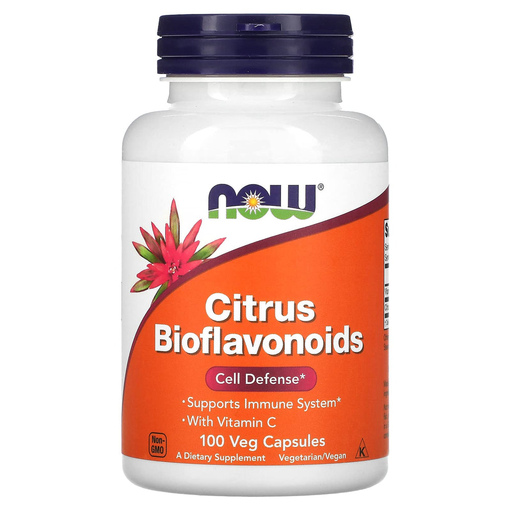 NOW Foods Citrus Bioflavonoids bottle label highlighting immune support.