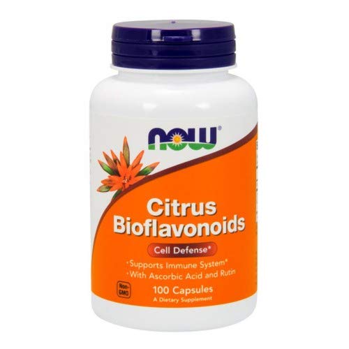 NOW Foods Citrus Bioflavonoids bottle on shelf for wellness routine.