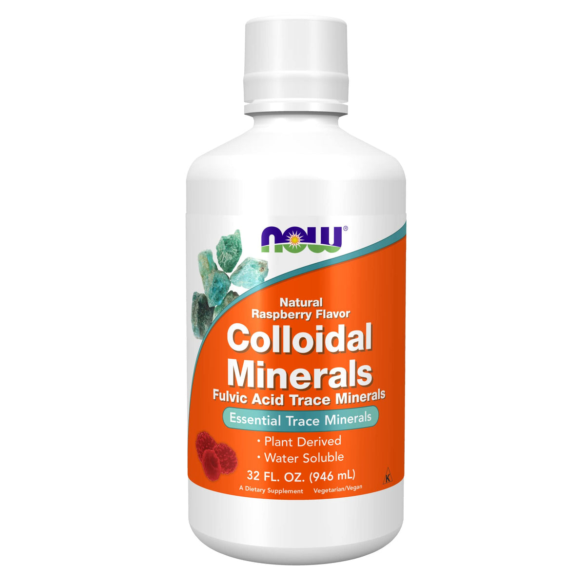 NOW Foods raspberry colloidal minerals bottle front view highlighting daily mineral support