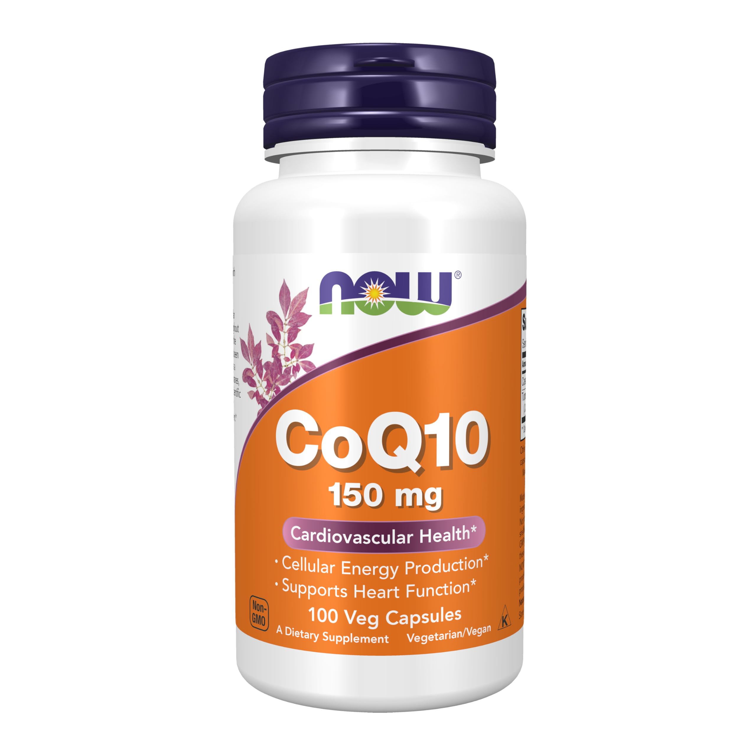 NOW Foods CoQ10 150 mg bottle front view, trusted daily supplement for cellular energy support.